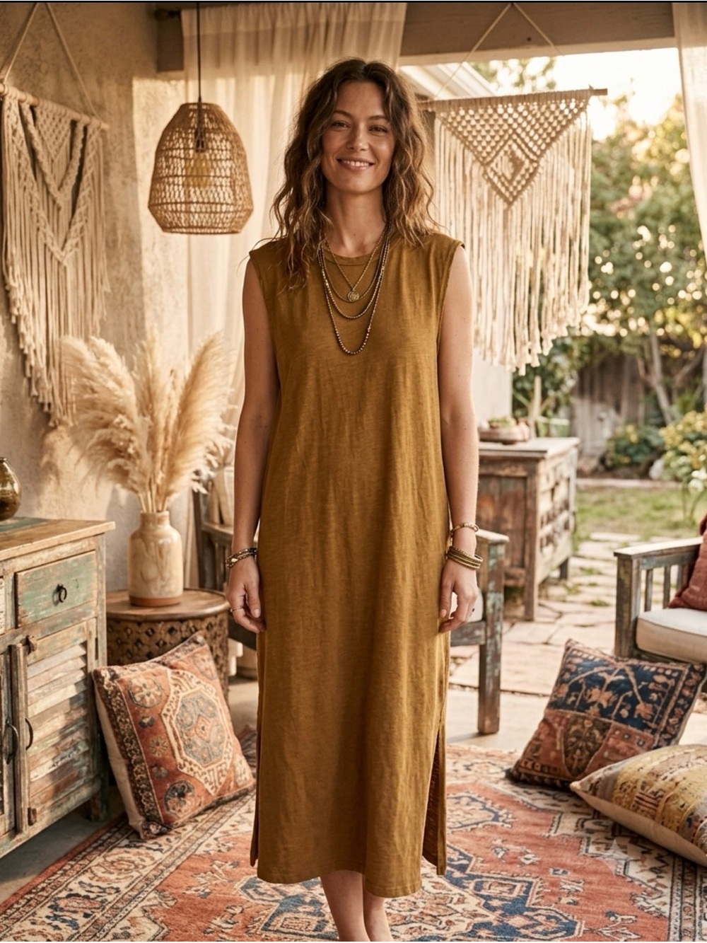 UNIVERSAL THREAD | Knit T-Shirt Midi Mustard/Yellow-Brown Dress
